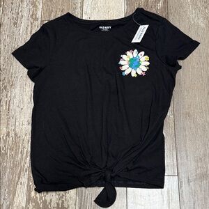 Old Navy Black Tee with Colorful Floral Accent